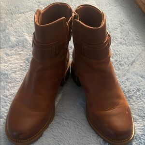 Clarks Tan Leather Ankle Booties